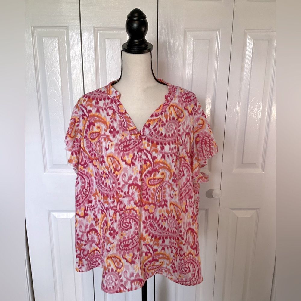 Shein Curve - Flowy Pink Patterned Top - 3XL